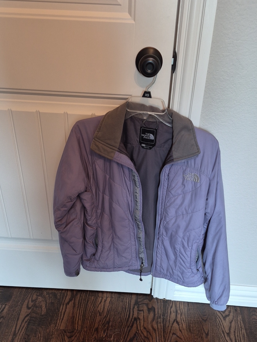 The North Face Lilac Quilted Jacket with Gray Trim (wind and waterproof)